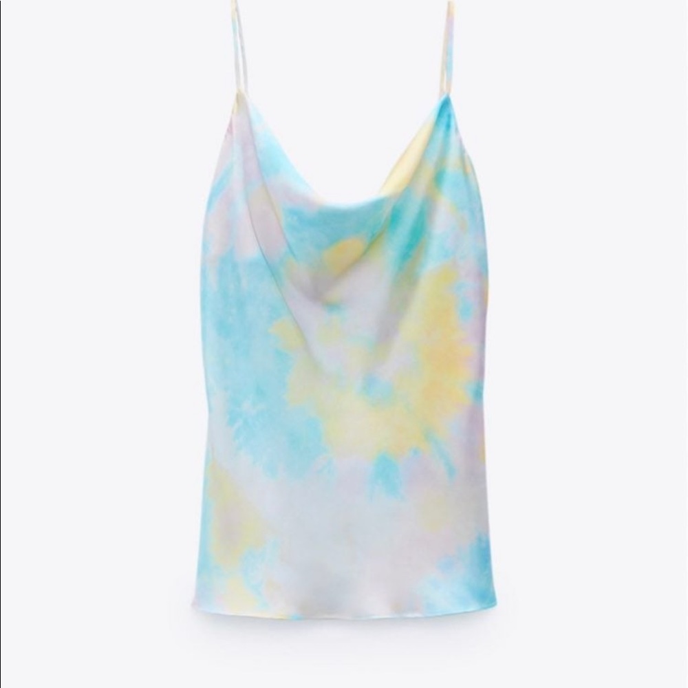 Tie Dye Zara Satin Cowl neck Blouse.